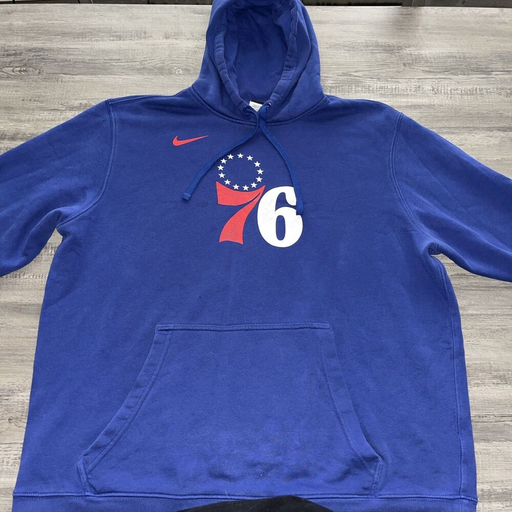 Nike Philadelphia 76ers Hoodie Mens 2XL Blue Pullover Sweatshirt Fleece NBA